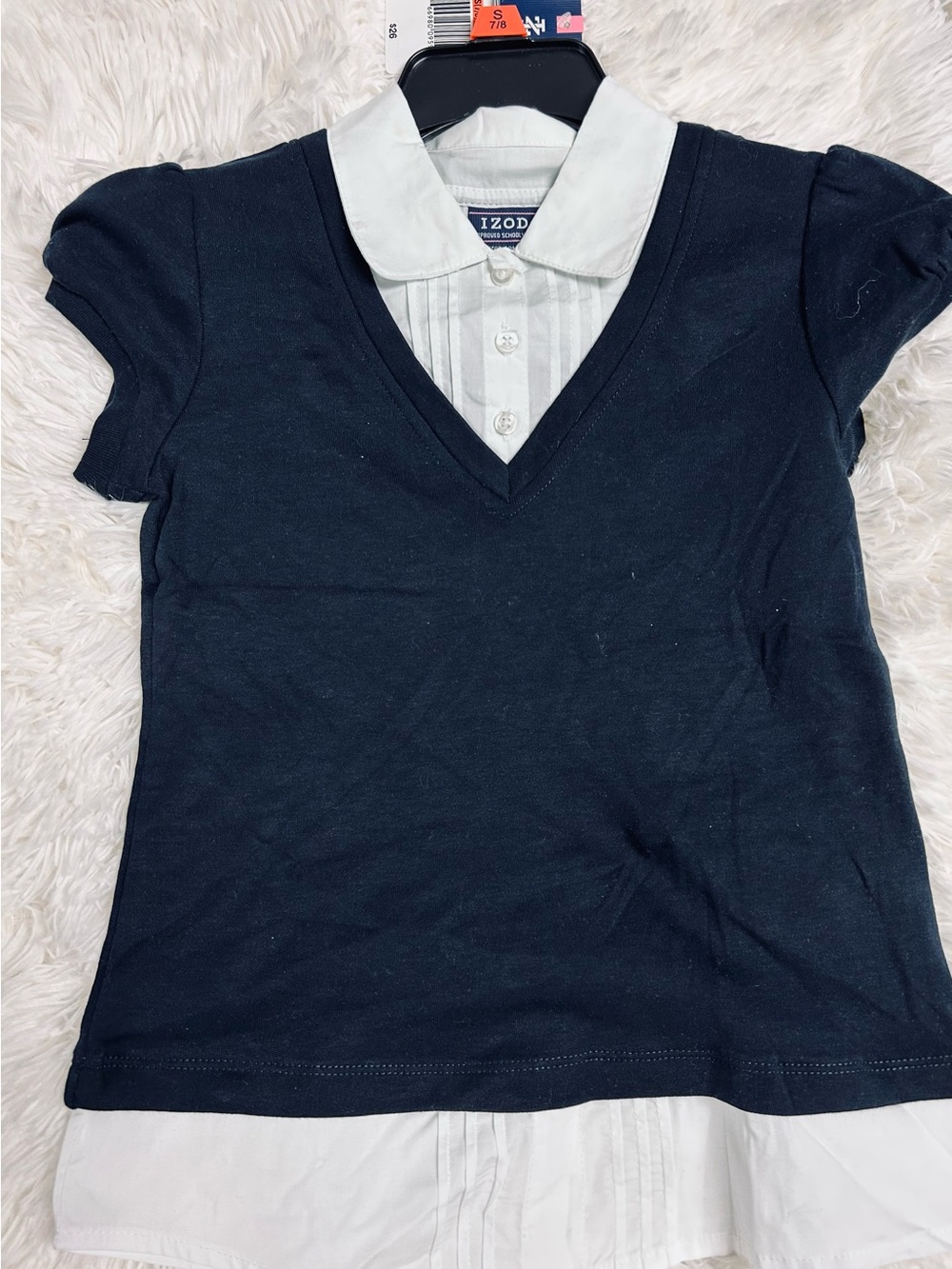 Izod Girls Navy & White Layered Polo-Style Top school Uniform‎ NWT